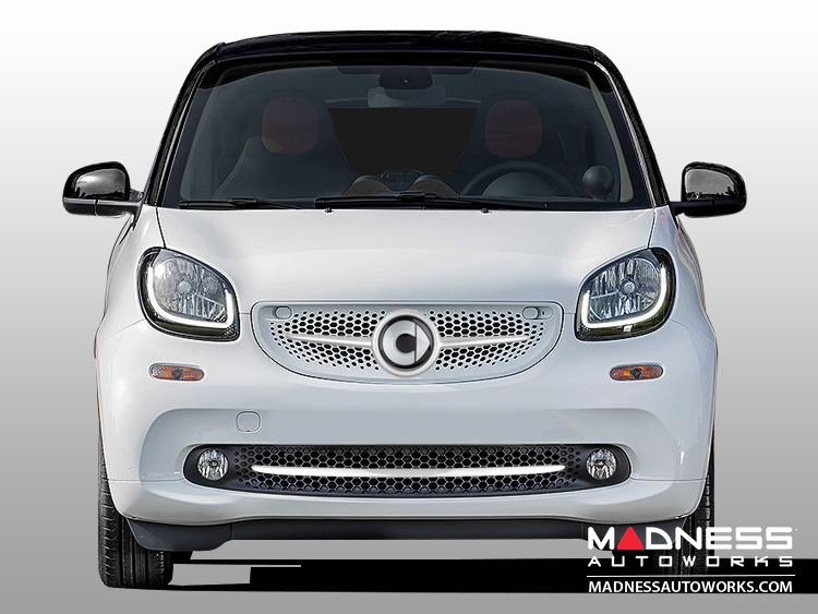 smart fortwo Front Grill Trim 453 model w/ smart Emblem Moon White SMART MADNESS Auto